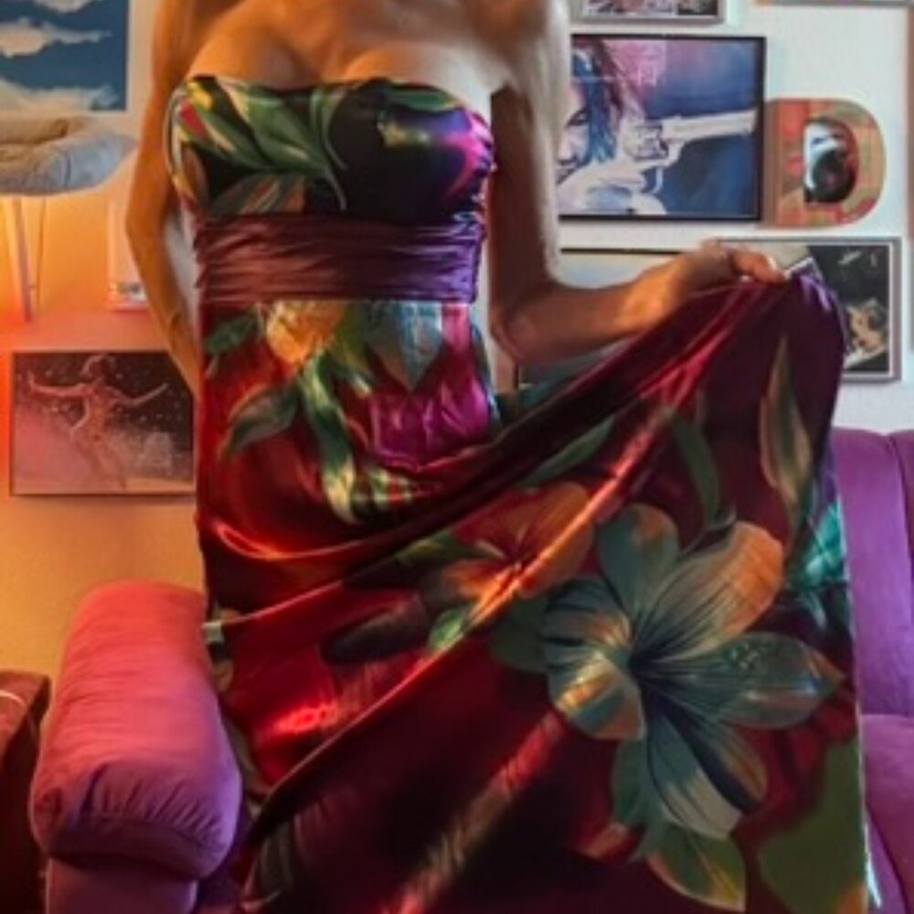 VIBRANT VIVID COLORFUL SATIN MAXI DRESS